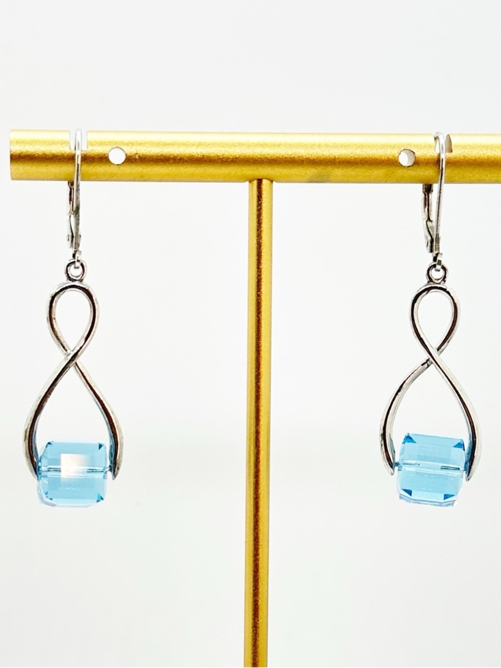 Sterling Silver Infinity Blue Crystal Cube Drop Earrings FD 925 Felicia Design